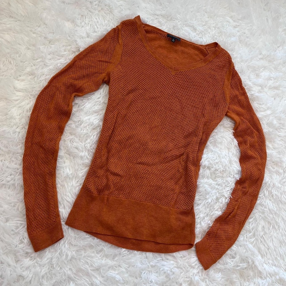 🍟Y2K Burnt Orange Open Knit Long Sleeve Sweater Top Medium